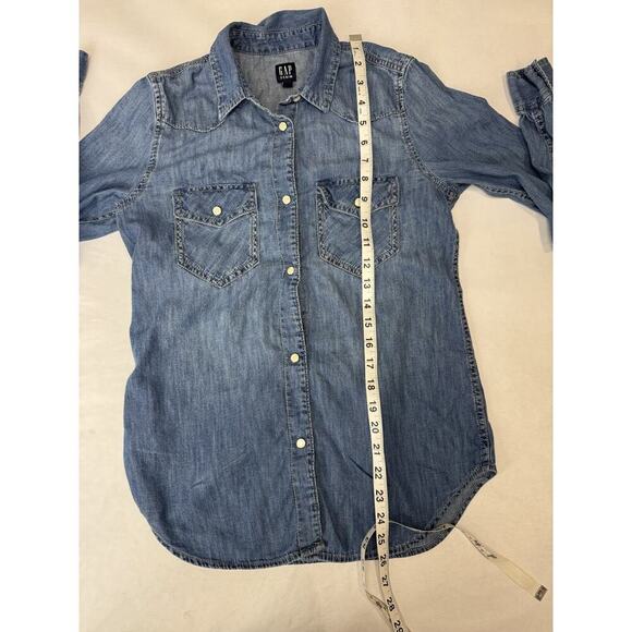 Gap Pearl Snap Denim Chambray Blue Shirt Western Boho Casual Grunge Women's XS - Picture 2 of 8